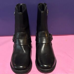 Black Leather Buckle Strap Ankle Boots